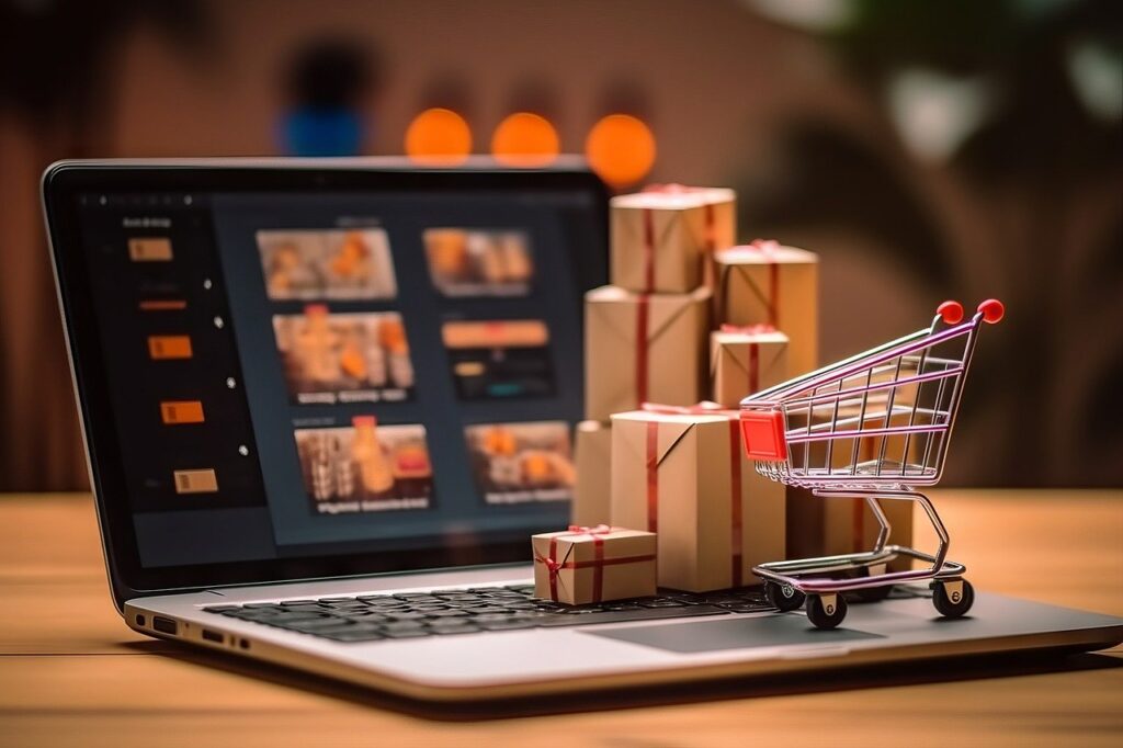 E-ticaret satış artırma yöntemleri - alışveriş sepeti ve paketli ürünler ile online satış konsepti